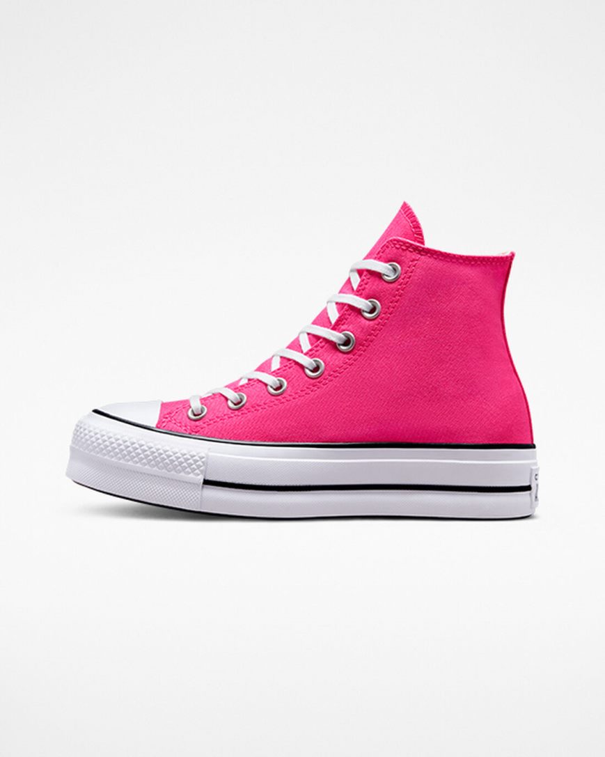 Pantofi Platforma Dama Converse Chuck Taylor All Star Lift Panza Inalti Roz Negrii Albi | RO 13XAKE789